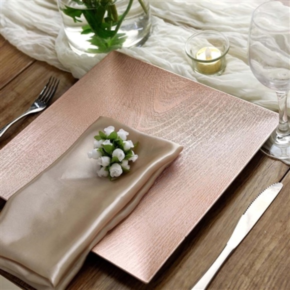 12 Blush/Rose Gold Square Wooden Textured Acrylic Charger Plates